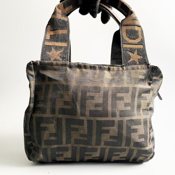 Authentic Fendi FF Vintage Zucca Canvas Mini Bag Small Handbag Tan Brown Y2K - Picture 3 of 9